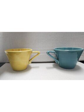 HLC Harlequin Coffee Cups Vintage Yellow Blue Homer Laughlin Mismatched Set